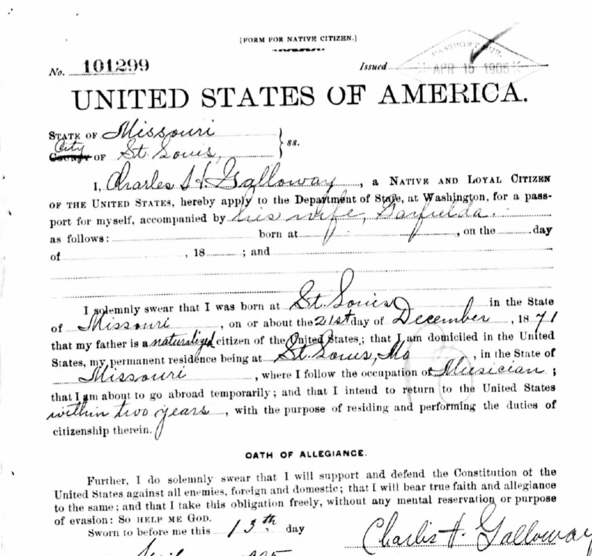 1905-04-13 Passport Application