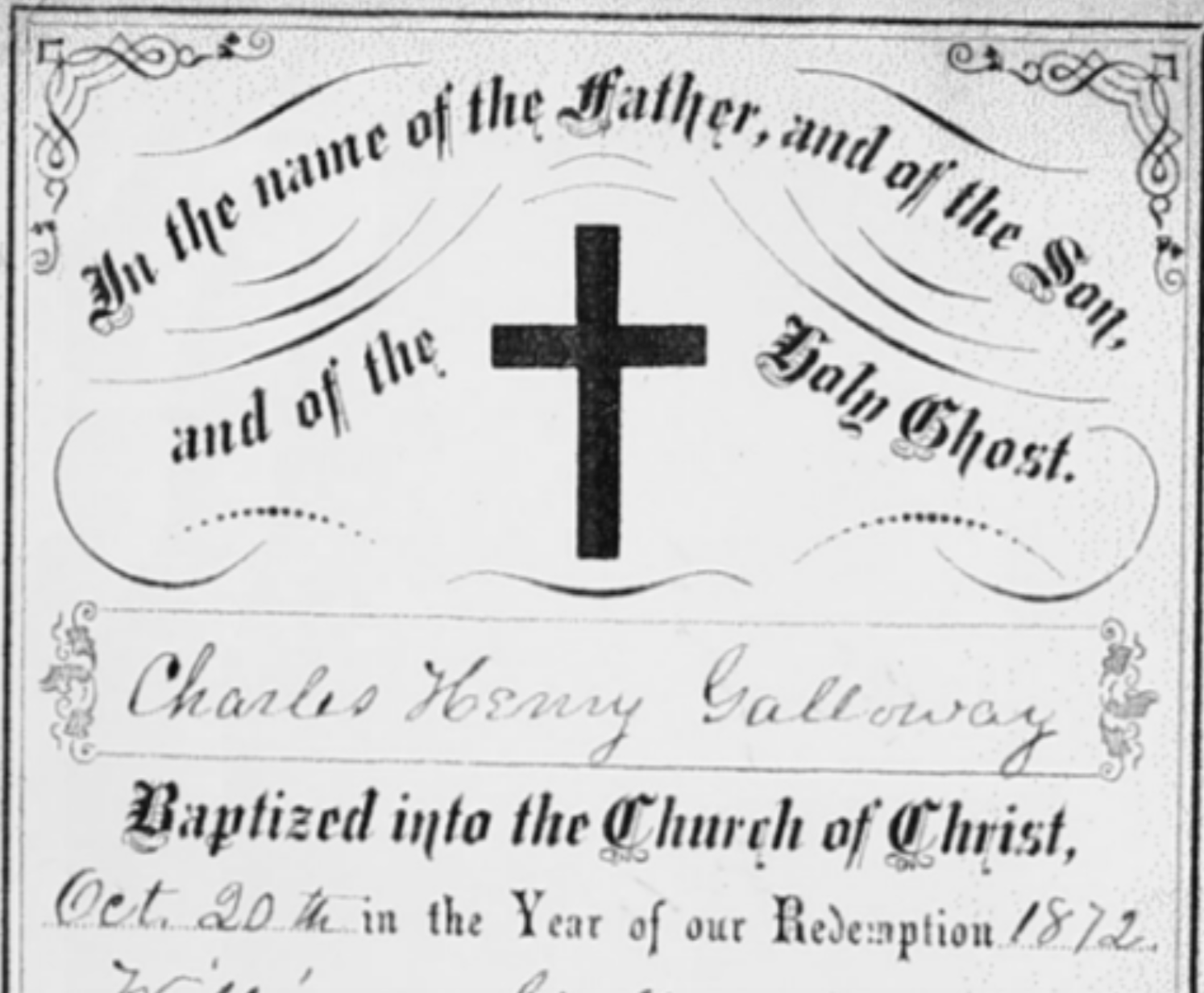 1872-10-20 Baptism Certificate