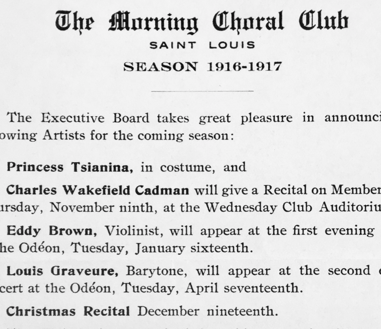 1925 - 1926 Announcement